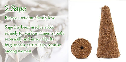 Cone-shaped incense with holes [contains purifying salt] Sage